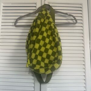 Green Checkered Fuzzy Sling Bag
